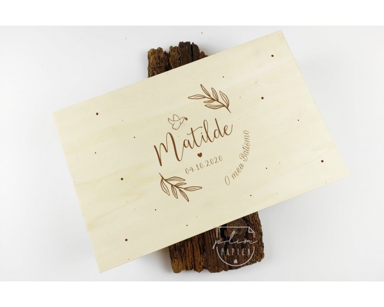 Caixa Batismo - cor natural ou branco - pomba
