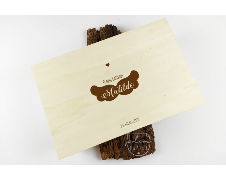 Caixa Batismo - cor natural ou branco - asas