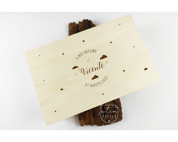 Caixa Batismo - cor natural ou branco - asas