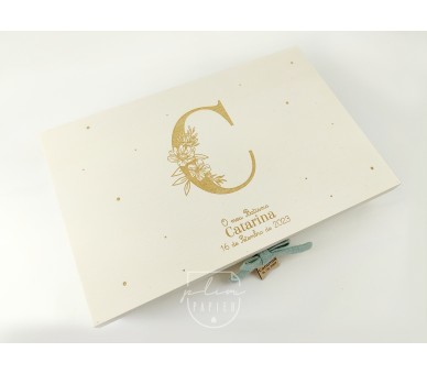 Caixa Batismo - cor natural ou branco - inical floral