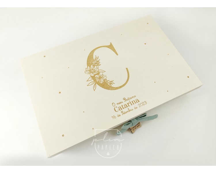 Caixa Batismo - cor natural ou branco - inical floral
