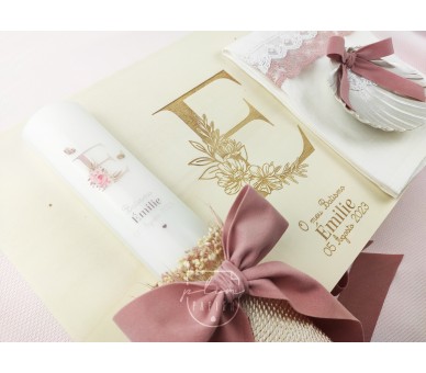 Caixa Batismo - cor natural ou branco - inical floral