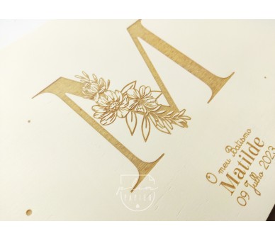 Caixa Batismo - cor natural ou branco - inical floral