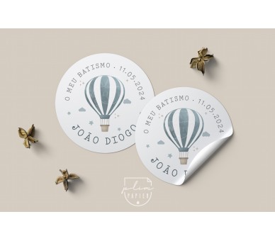 ETIQUETA AUTOCOLANTE balão de ar quente para lembranças de batismo, comunhão, aniversário