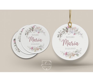 Etiqueta para lembranças de batismo, comunhão, aniversário com o tema floral elegante