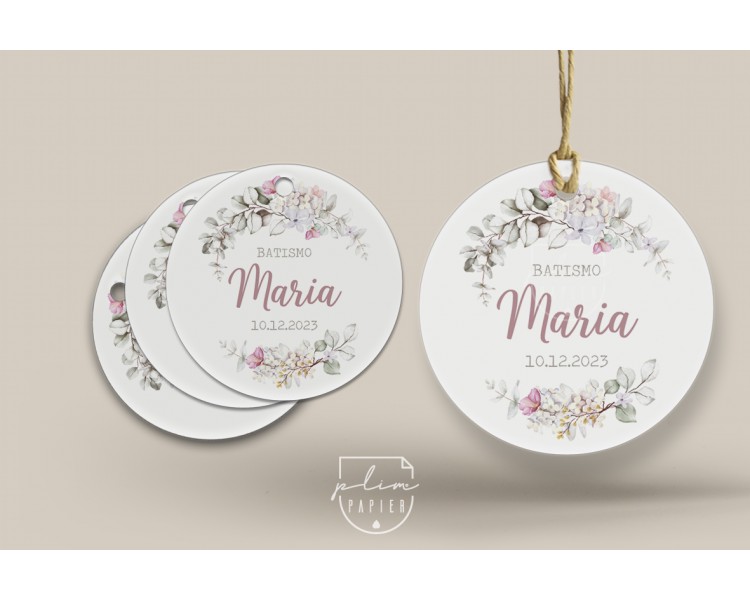Etiqueta para lembranças de batismo, comunhão, aniversário com o tema floral elegante