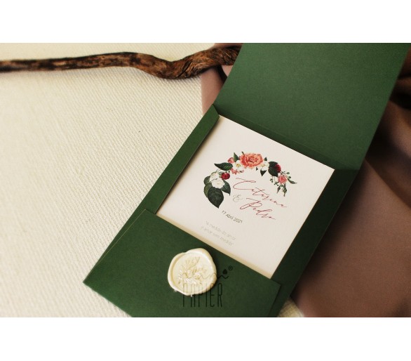 Convite floral + envelope com lacre