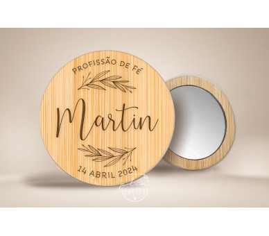 Espelho em madeira bambu - tema floral - Lembrança de casamento ou bodas