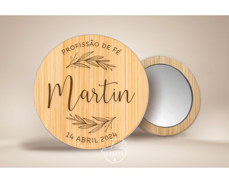 Espelho em madeira bambu - tema floral - Lembrança de casamento ou bodas
