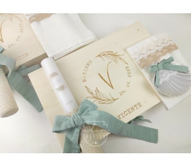 CJ19 CONJUNTO COMPLETO - caixa, vela floral, toalha estampada, concha floral