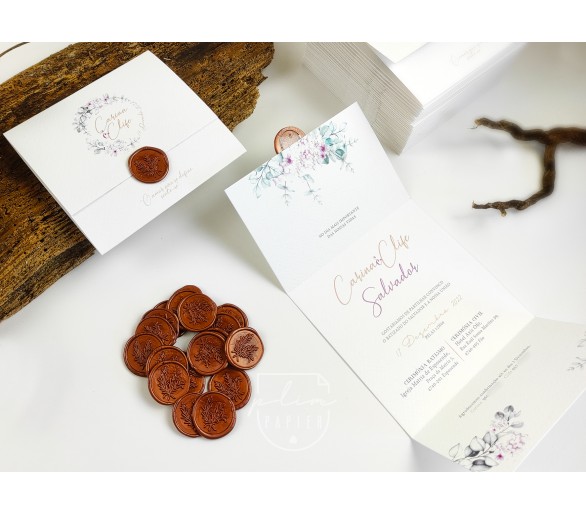 Convite Lírio - tipo envelope com lacre - floral