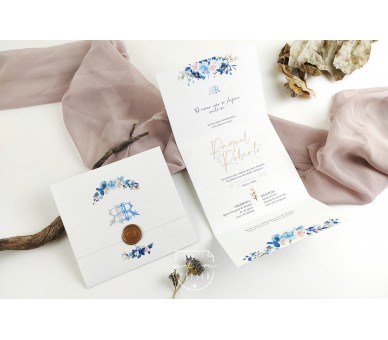 Convite floral tipo envelope a fechar com lacre - convite de casamento, bodas, batismo, comunhão, aniversário