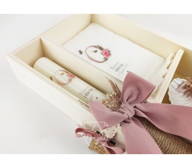CJ28 CONJUNTO COMPLETO - caixa, vela floral, toalha estampada, concha floral