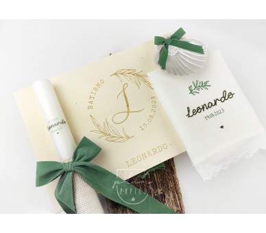 CJ24 CONJUNTO COMPLETO - Caixa, concha, vela + toalha estampada