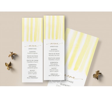 Ementa Riscas aguarela amarelo - BATISMO, COMUNHÃO, ANIVERSÁRIO