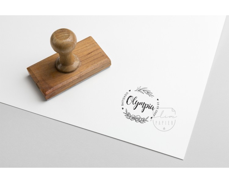 Carimbo personalizado floral para batizado, aniversário, comunhão ou crisma - floral