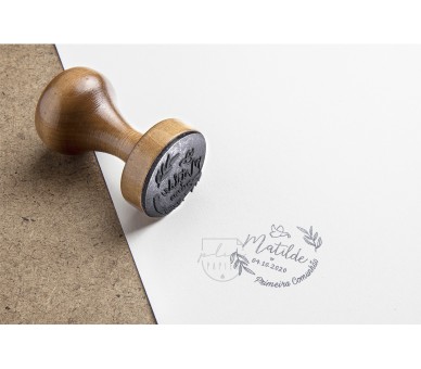 Carimbo personalizado floral pomba para batizado, aniversário, comunhão ou crisma - floral