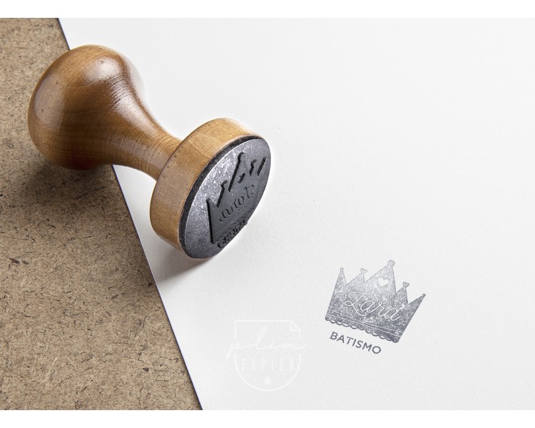 Carimbo personalizado coroa para batizado, aniversário, comunhão ou crisma - floral