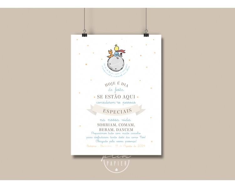 Cartaz para batismo - hoje é dia de festa - tema o pequeno príncipe, o principezinho