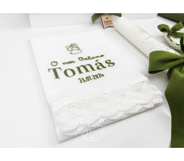 Toalha batismo Bordada - o meu batismo + anjo