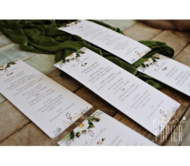 Ementa floral - branco verde - casamento, bodas
