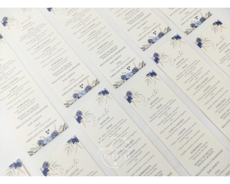 Ementa floral - TEMA FLORAL AZUL - casamento, bodas