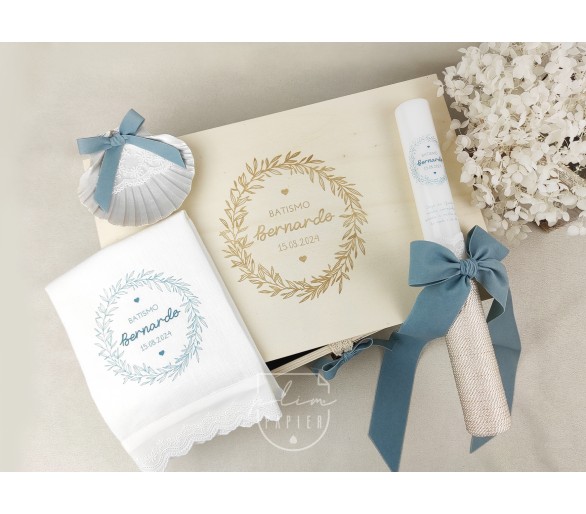 CJ35 CONJUNTO COMPLETO - caixa, vela, toalha estampada, concha