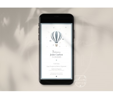Convite digital com tema balão de ar quente - batismo, aniversário