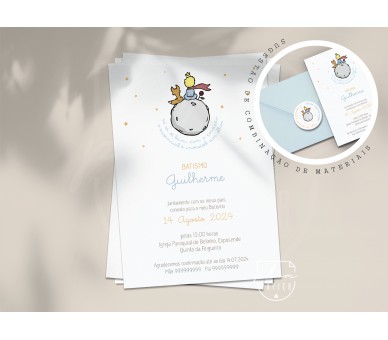 Convite com tema com tema O Pequeno Príncipe, o Principezinho - batismo, aniversário...