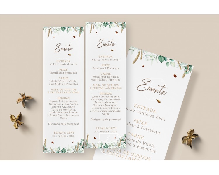 Ementa tema floral natural/verde - BATISMO, COMUNHÃO, ANIVERSÁRIO