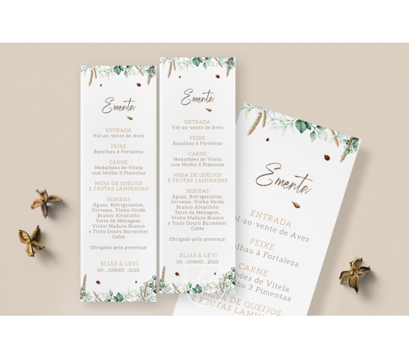 Ementa tema floral natural/verde - BATISMO, COMUNHÃO, ANIVERSÁRIO
