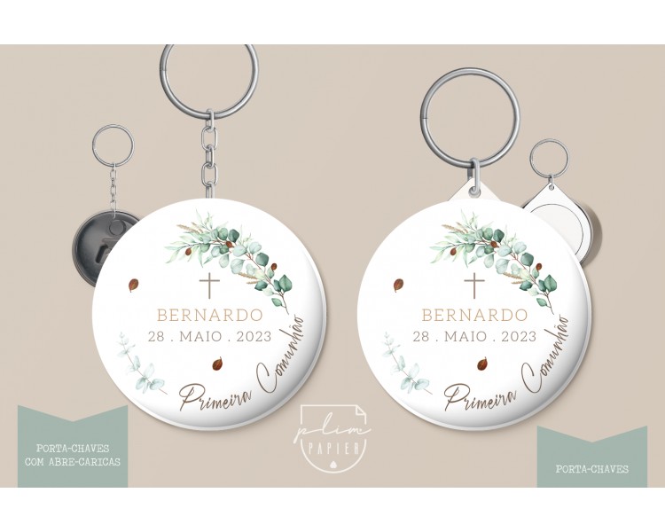 Lembrança tema floral natural/verde - porta-chaves abre-caricas