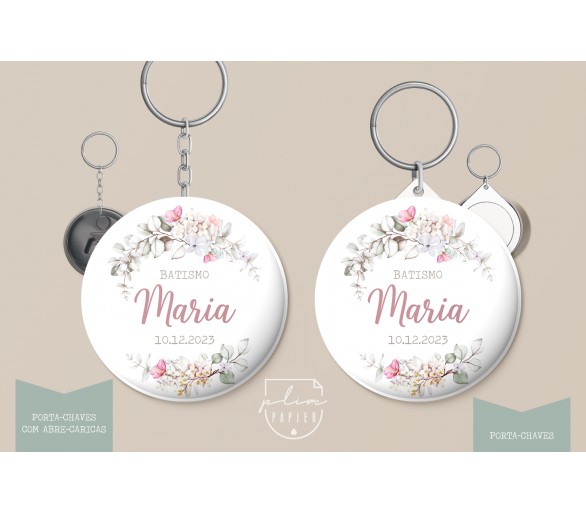 Lembrança tema floral natural/verde - porta-chaves abre-caricas