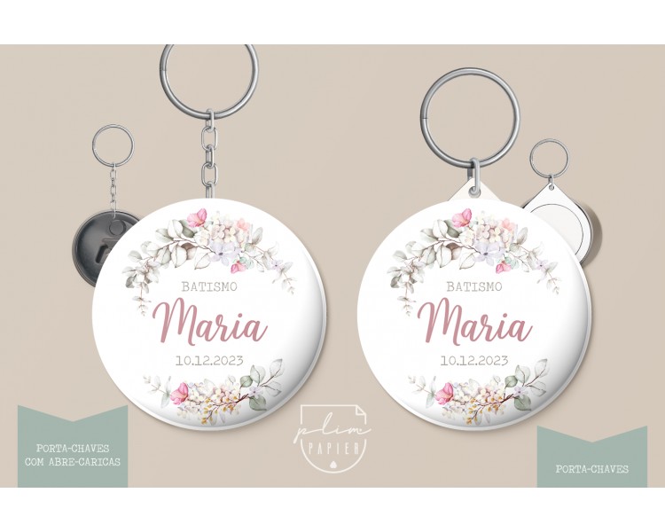 Lembrança tema floral natural/verde - porta-chaves abre-caricas