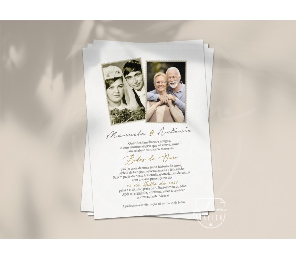 Convite Bodas de Ouro com fotografia casamento + atual