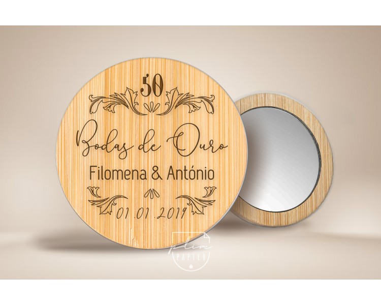 Espelho em madeira bambu - Lembrança de casamento ou bodas