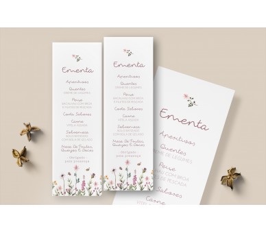 Ementa tema floral rosa, roxo - BATISMO, COMUNHÃO, ANIVERSÁRIO