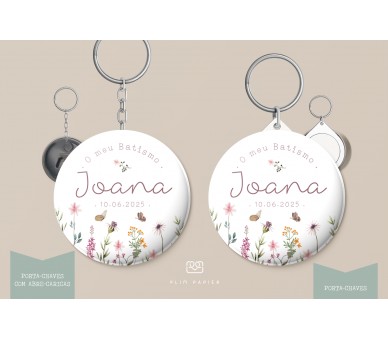 Lembrança tema floral delicado Dália - porta-chaves abre-caricas