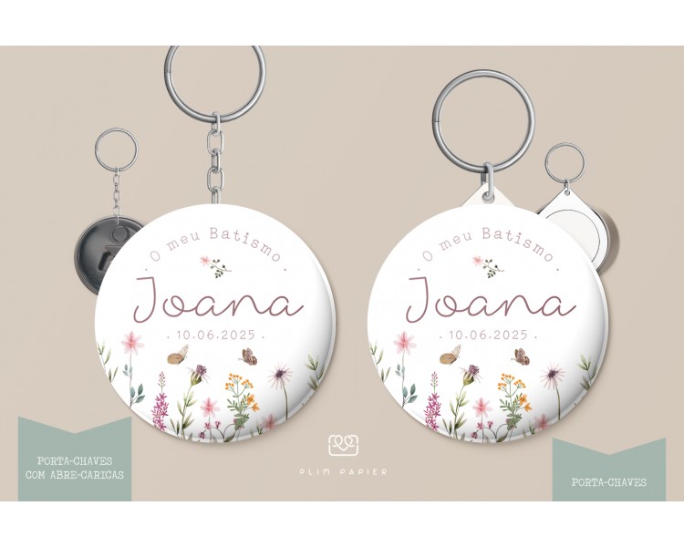 Lembrança tema floral delicado Dália - porta-chaves abre-caricas