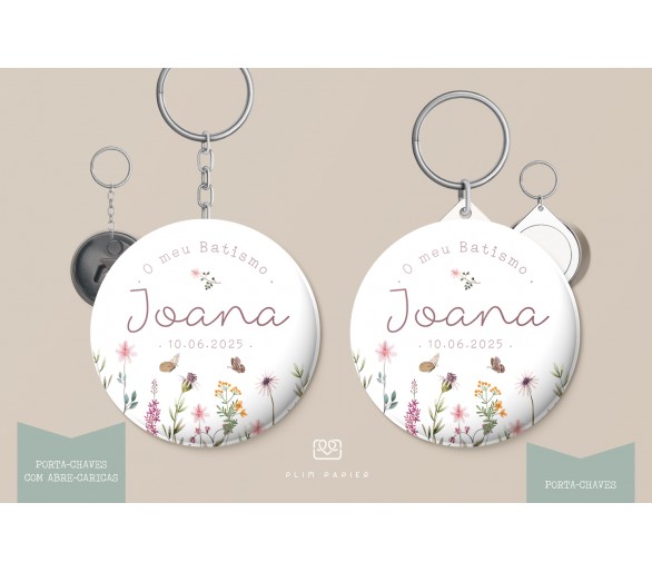 Lembrança Dália - tema floral delicado - Porta-chaves com abre-caricas ou porta-chaves
