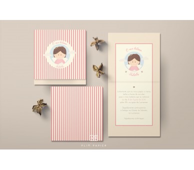 Convite Anjo + riscas - menina - batismo, comunhão