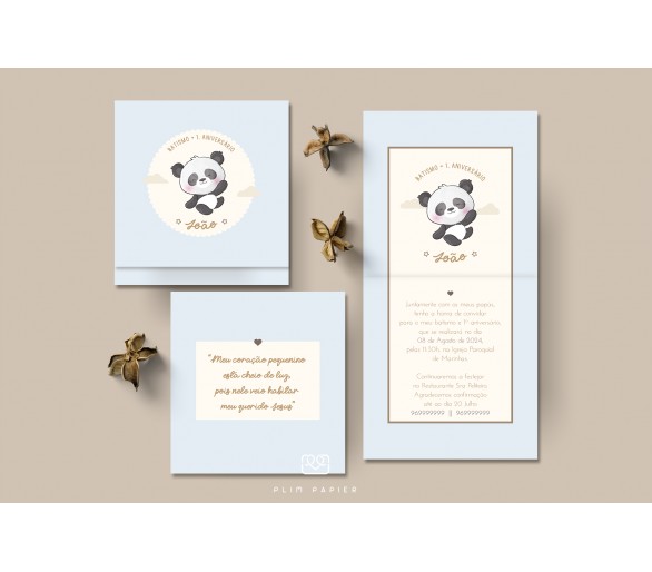 Convite de batismo e aniversário - tema panda