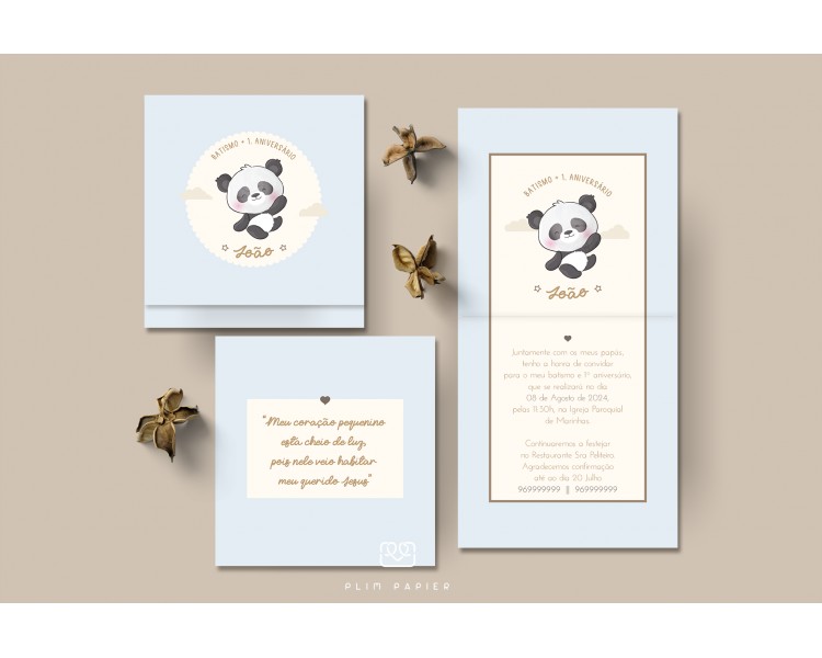 Convite de batismo e aniversário - tema panda
