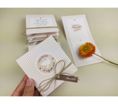 Convite de batismo, comunhão, aniversário, menina - riscas verde e rosa - pomba