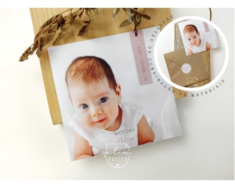 convite personalizado com fotografia - batismo comunhão