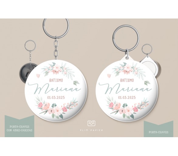 Lembrança tema floral delicado Dulce - porta-chaves abre-caricas