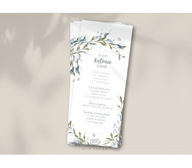 Convite marcador Sopro - Temática padrão floral + Inicial para batismo, comunhão
