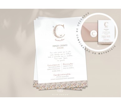 Convite Primavera - Temática padrão floral + Inicial - C6