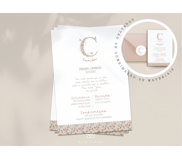 Convite Primavera - Temática padrão floral + Inicial - C6