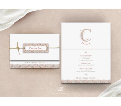 Convite com etiqueta - Primavera - Temática padrão floral + Inicial